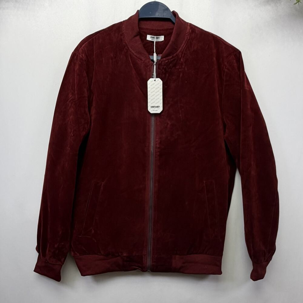 Coofandy Men’s Full Zip Velour Tracksuit‎ Jacket Size Small Brick Red